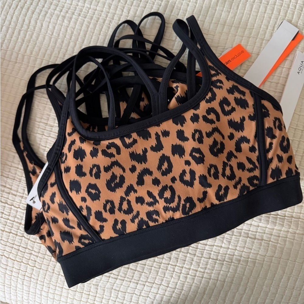 AQUA Printed Toned Out Double Strap Leopard Print Sports Bra - Exclusive NWT - Picture 6 of 10